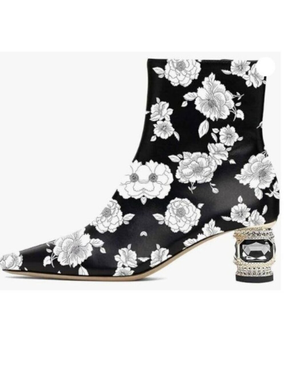 XYD Women Mid Low Chunky Crystal Gem Heel Ankle Boots Square Toe Boots Flowers